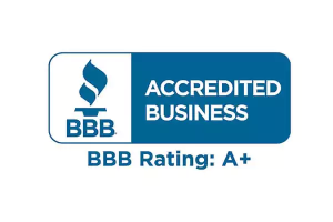 Better Business Bureau Accredited Business seal showing an A+ rating